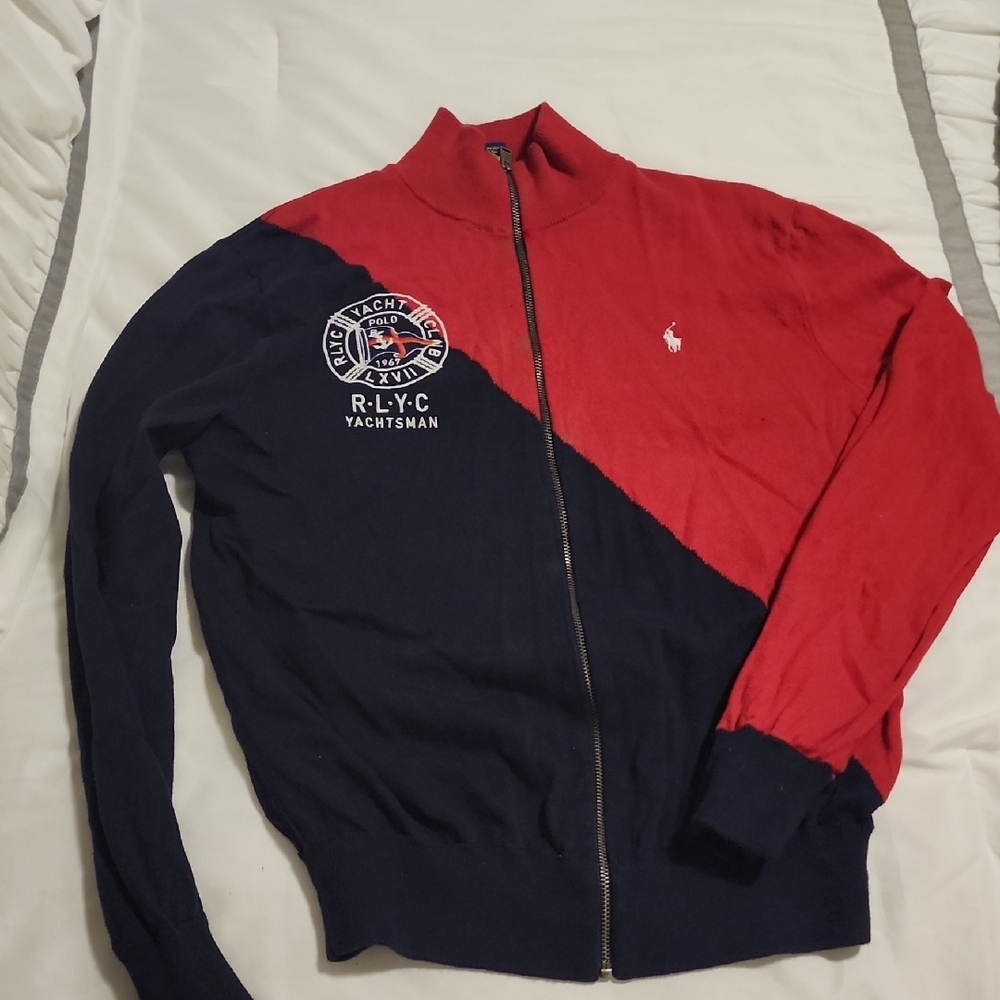 Polo Ralph Lauren Boy's Red and Navy Zip Up Sweater